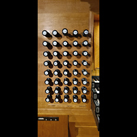 Lbeck, St. Jakobi, Spieltisch der groen Orgel, linke Registerstaffel