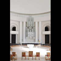 Berlin, St. Hedwigs-Kathedrale, Blick ber den Bischofsstuhl zum Altar und auf die Orgel