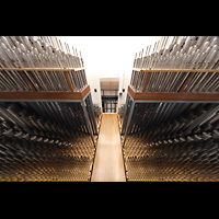 Berlin, St. Hedwigs-Kathedrale, Pfeifen im Hauptwerk: vorne Mixturen u. Aliquote, oben Kornett hochgebnkt