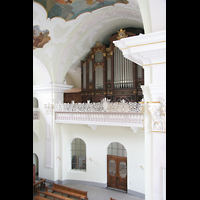 Engelberg, Klosterkirche, Blick vom Seitenschiff zur Hauptorgel