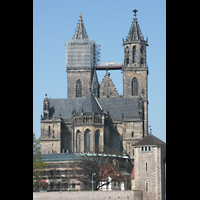 Magdeburg, Dom St. Mauritius und Katharina, Chor und Trme von der Elbe aus