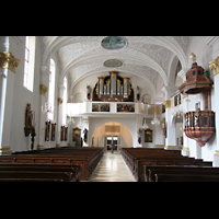 Immenstadt (Allgu), St. Nikolaus, Innenraum / Hauptschiff in Richtung Orgel