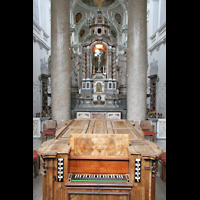 Fssen, Basilika St. Mang, Chororgel mit Blick auf die Hauptorgel