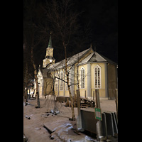 Troms, Domkirke, Auenansicht von hinten bei Nacht