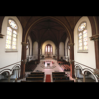 Berlin, St. Sebastian, Blick vom Spieltisch der Orgel in die Kirche