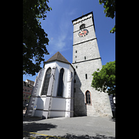 Schaffhausen, St. Johann, Chor mit Turm, Ansicht von der Pfarrhofgasse