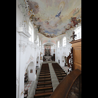 Arlesheim, Dom, Blick von der Orgelpore am Rckpositiv vorbei in den Dom