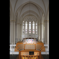 Berlin, St. Matthias, Spieltisch mit Blick zum Chor