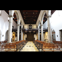 La Orotava (Teneriffa), San Agustn, Innenraum in Richtung Orgel mit Blick ins Gewlbe