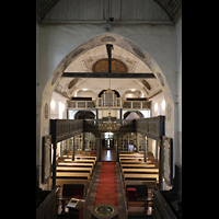 Jterbog, St. Jacobi, Blick vom Kanzelaltar in die Kirche und zur Orgel