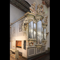 Jterbog, Liebfrauenkirche, Orgel mit Spieltisch seitlich