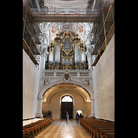 Passau, Dom St. Stephan, Blick durchs Baugerst auf die Hauptorgel 2023