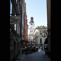 Stockholm, Domkyrka (S:t Nicolai kyrka, Storkyrkan), Blick vom Stortorget auf den Turm