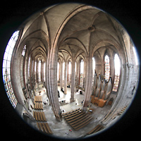 Nrnberg (Nuremberg), St. Sebald, Blick vom Balkon in der nrdlichen Vierung in den Chorraum mit Orgel