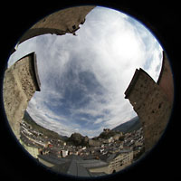 Sion (Sitten), Cathdrale Notre-Dame du Glarier, Blick nach oben auf den Turmhelm