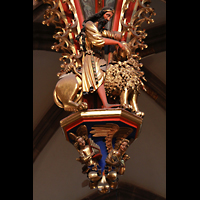 Strasbourg (Straburg), Cathdrale Notre-Dame, Figuren mit Orgelspielendem Engel unter dem Rckpositiv