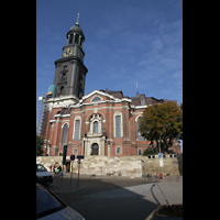 Hamburg, St. Michaelis ('Michel'), Auenansicht vom Krayenkamp in Richtung Nordwesten