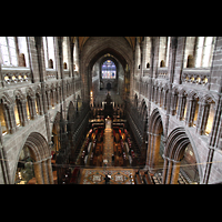 Chester, Cathedral, Gesamter Innenraum in Richtung Langhaus, Blick von der Balustrade im Chor