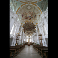 Neresheim, Abteikirche, Innenraum mit Deckengemlden