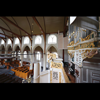Amsterdam, Waalse Kerk (Oude Walenkerk), Seitlicher Blick ber das Rckpositiv auf die Orgel und in die Kirche