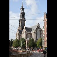 Amsterdam, Westerkerk, Blick von der Rozengracht auf die Kirche und den Turm von Sdwesten