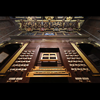 Leiden, Pieterskerk, Blick vom Spieltisch der Hauptorgel nach oben